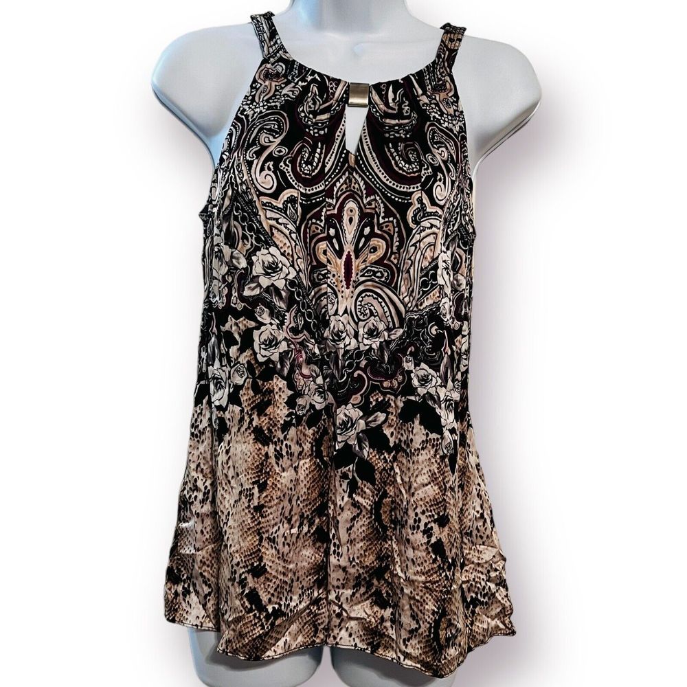 White House Black Market 8 Silk Stretch Blouse Floral Reptile Snake Sleeveless
